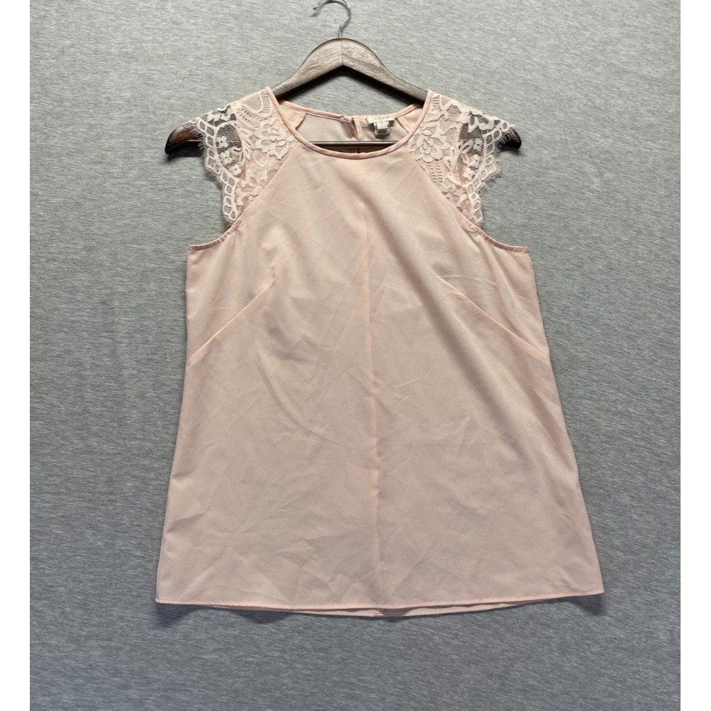 J.Crew Blouse Top Womens 0 Blush Pink Floral Lace Trim Cap Sleeve Keyhole Back